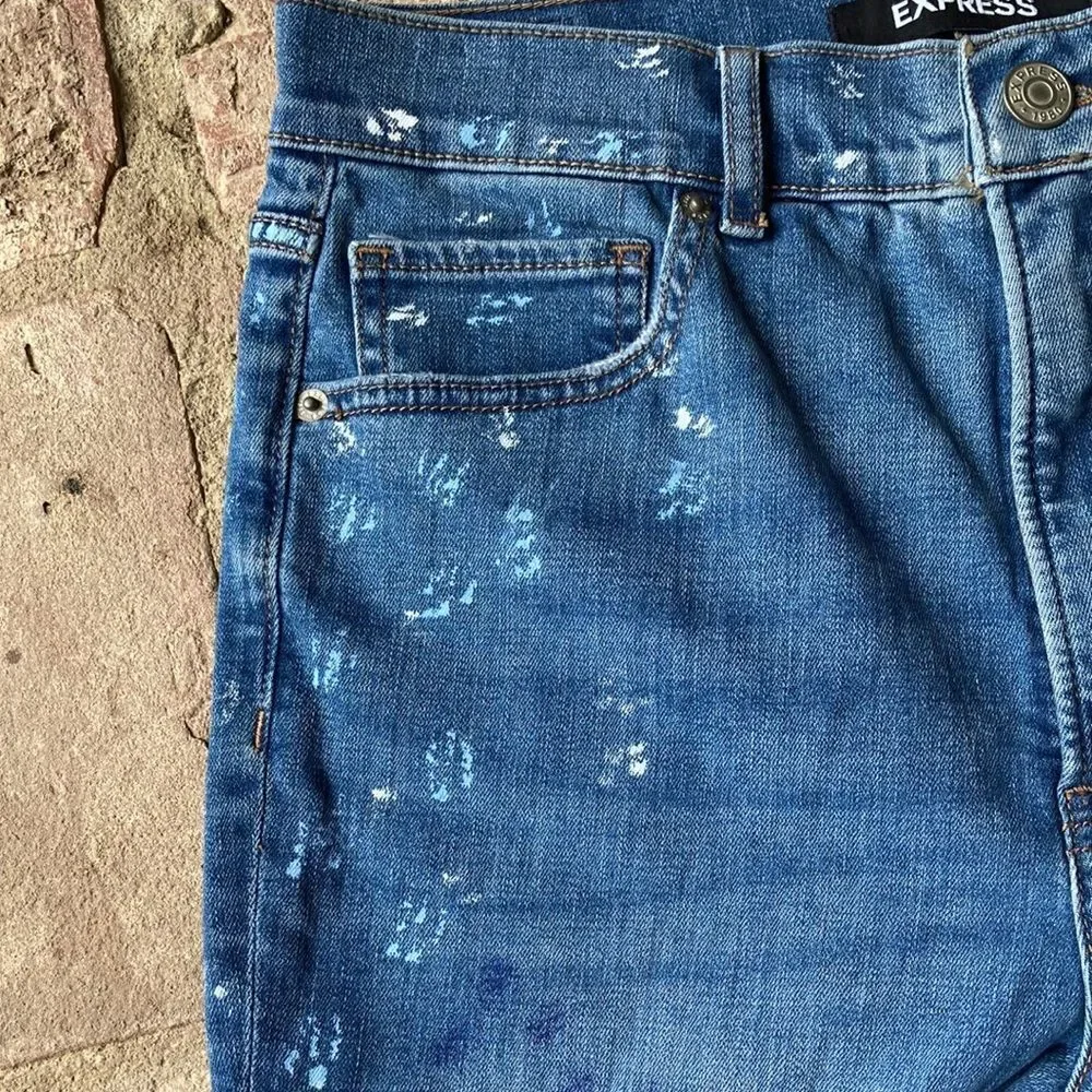 New Express Paint Splatter Super High Rise 12” Mom Jeans Size 8 - Picture 9 of 14
